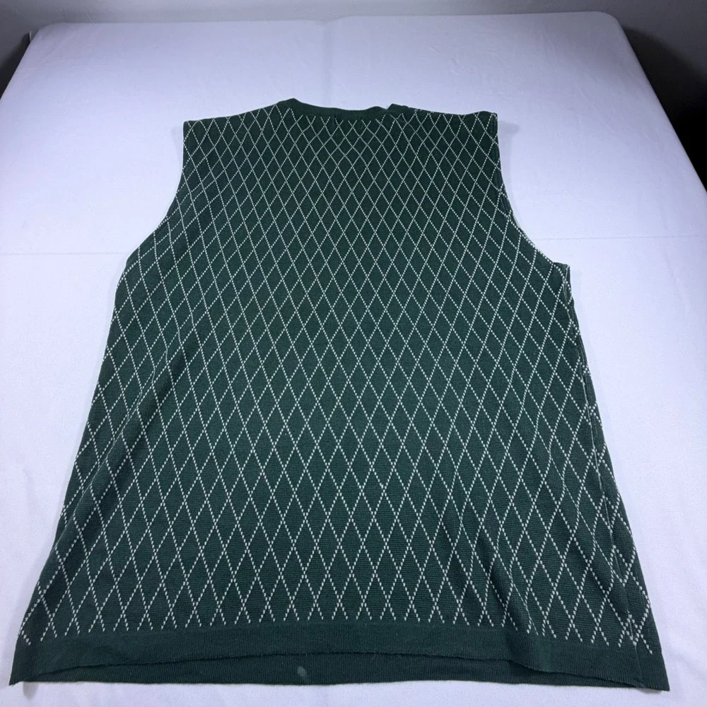 Fila‎ Mens XL Argyle Sweater Vest Forest Green White V-Neck Knit Cotton Blend